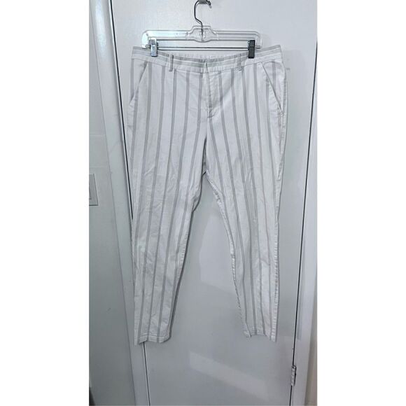 YAYAWOMEN WHITE GRAY PIN STRIPE PANTS TROUSERS SIZE 44 US SZ 14 - Picture 1 of 10